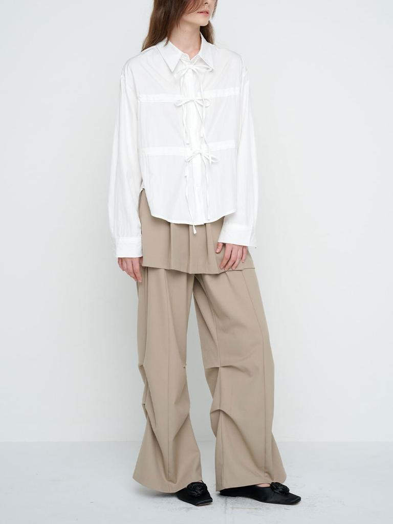 MOIFAIRE Pleated Layered Skirt Pants / Begie