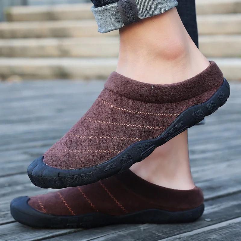 Fashion Slippers Men Winter Home Slippers Slides Unisex Cotton Shoes Plus Velvet Warm Waterproof Cloth Casual Shoes Male Big Size 47 48
