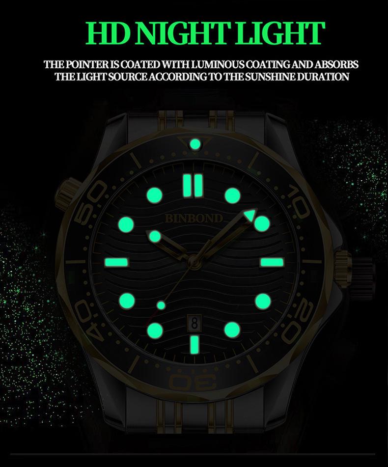 Binbond Luxury Men's Quartz Watch - Waterproof, Luminous, Rotating Dial