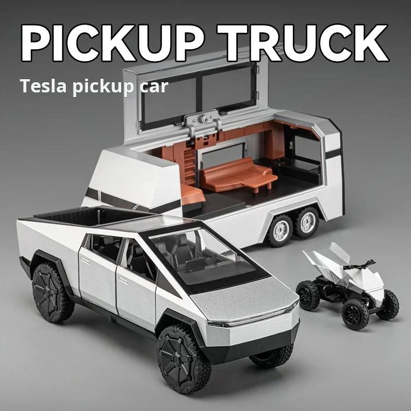 1/32 Tesla Trailer Rv Alloy Car Model Table Set Children's Toys Die Cast Collection Car Model Toys