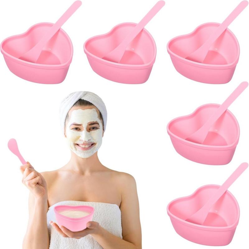 6/12Pcs Heart-Shaped Facial Mask Mixing Bowl with Scraper – Plastic DIY Skincare Tool for Home and Salon Use