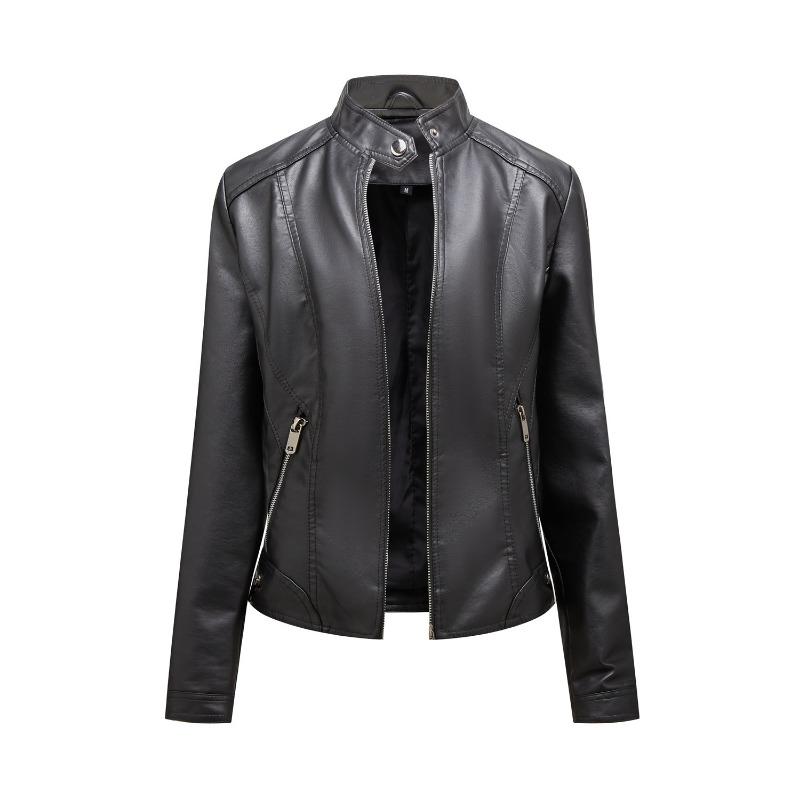 New simple casual leather jacket women's stand-up collar zipper slim locomotive suit short jacket women