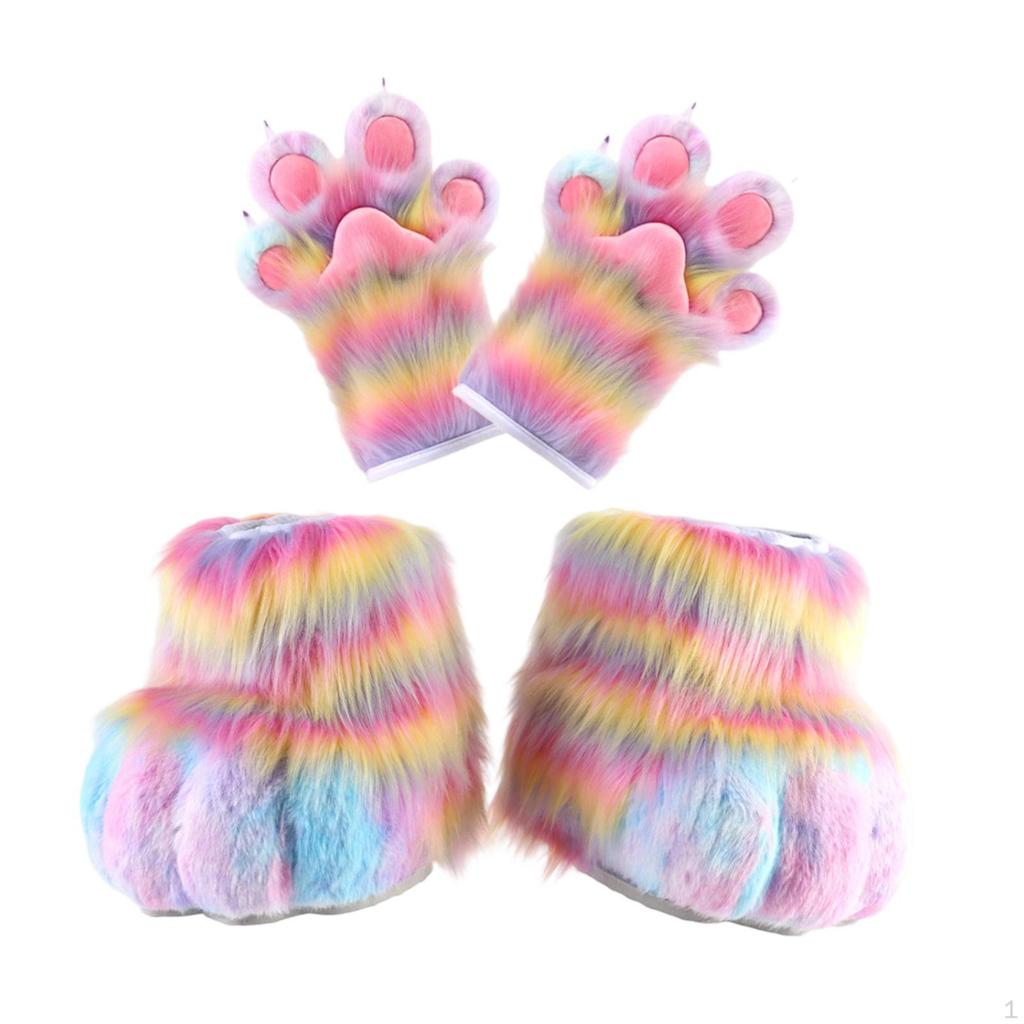 Cosplay Claw Gloves with Furry Boots Party Drawstring Carnival Costume