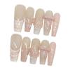 10pcs Long Square Stick on Nails Handmade Pink Glossy Fake Nails for Women Girls Manicure DIY