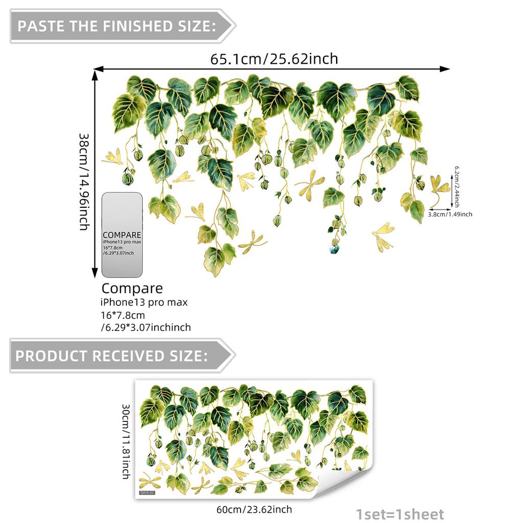 Hand-Painted Potted Vines, Ginkgo Biloba Leaves, Bronzing Wall Stickers To Decorate Children'S Room, Bedroom Background, Self-Adhesive Wall Stickers
