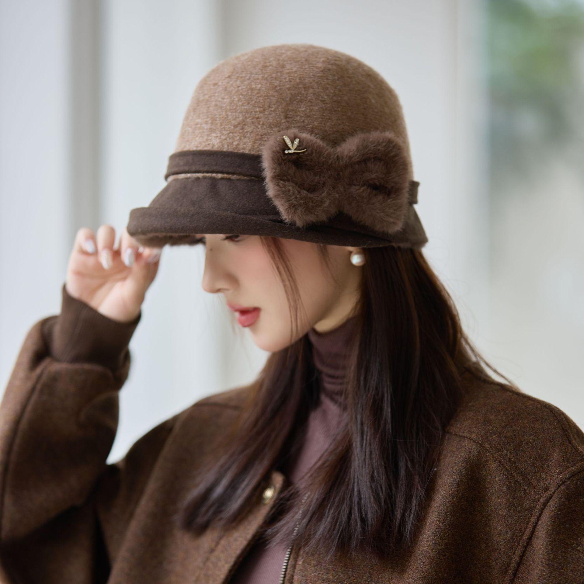 

Панама женская осенне-зимняя с защитой ушей теплая шляпа-ведро ретро элегантная шляпа-цилиндр one size коричневый