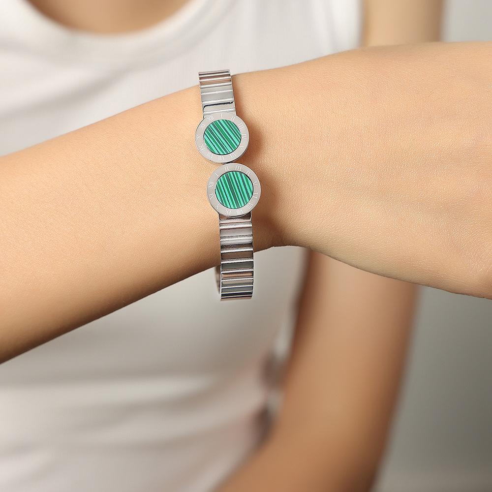 New Shell Inlaid Zircon Ladies' Bracelet Simple Elegant 316L Stainless Steel Plated Big Bracelet Jewelry