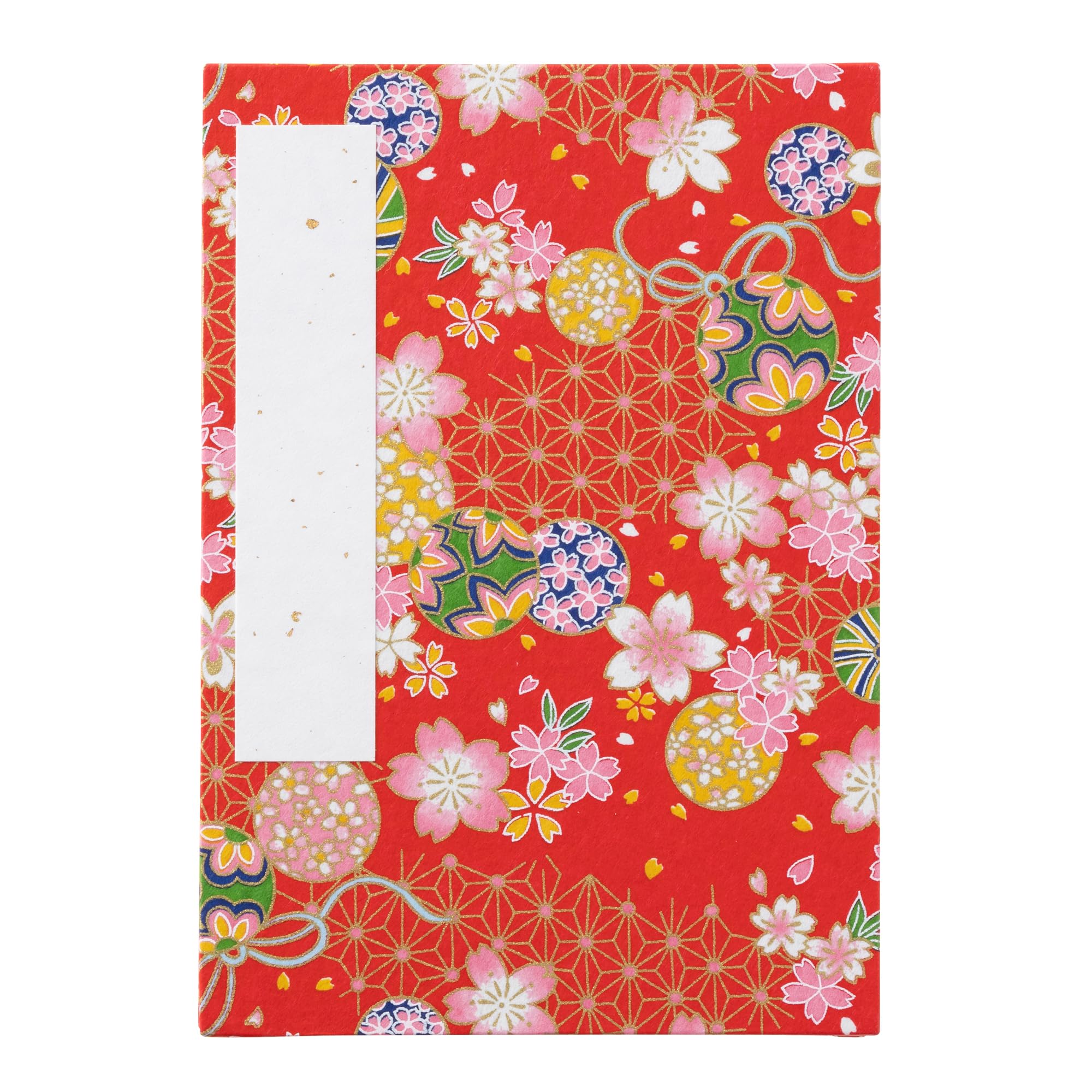 Washi Kawasumi Goshuincho 16 x Yuzen Washi Hannari blossoms and ball (stamp book) 11.2 cm, paper, (Cherry design, red)