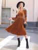 New Autumn Winter Solid Color Long Sleeve Dress for Women, Commute V-Neck Ruffled High Waist Maxi Dress