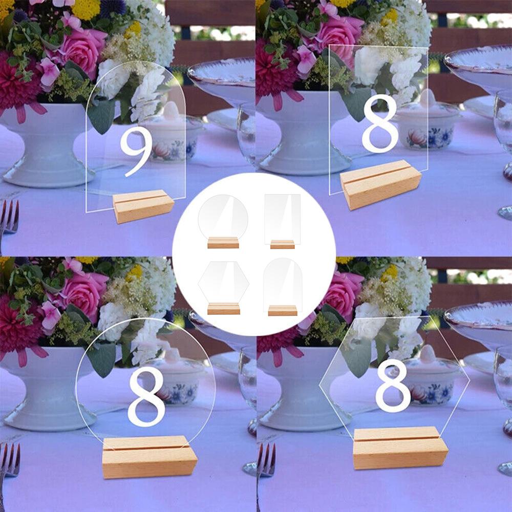 Transparent Acrylic Table Card Sign Holder Wedding Party Table Number Plate Table Card Banquet DIY Wooden Base Plate Sign