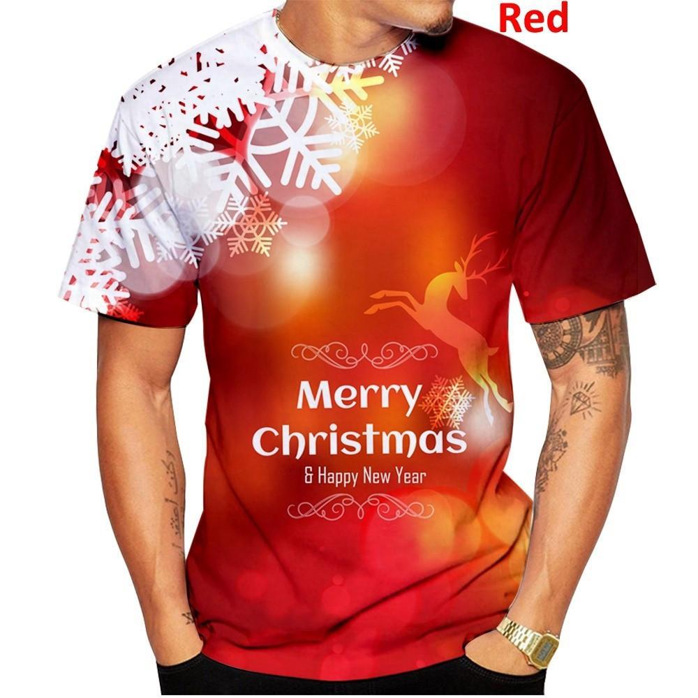 Men's  New Fashion Christmas Shirt Casual 3D Printed  Personality Short Sleeve Round Neck Christmas Tree Tee