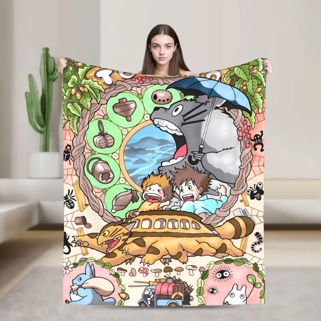 Japanese Blanket T-Totoros Travel Flannel Throw Blanket For Couch Bed Soft Custom DIY Quality Bedspread Gift Idea