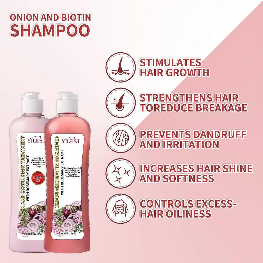 Onion Biotin and Rosemary Shampoo & Treatment Set for Damaged Hair, Soft and Shine Cleansing and Nourishing Hair