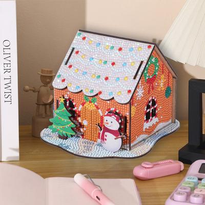 3D Diamond Painting Christmas House Kit with Tools 3D Puzzle DIY Craft with Sparkling Drills for Decoration Holiday Gift