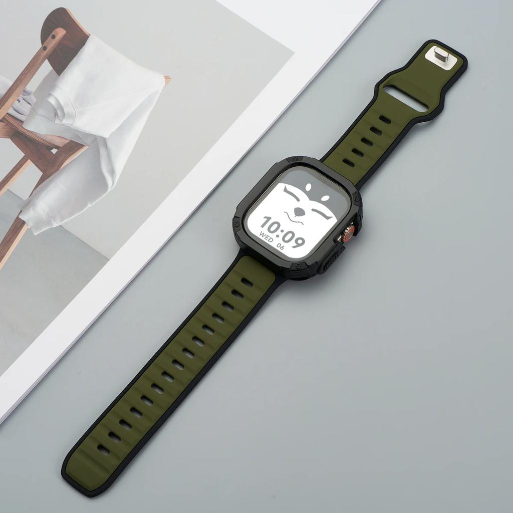 Strap+Case for Apple Watch 49mm 44 45 46MM TPU+PC Protector Bumper Silicone Band for Iwatch Series 10 9 8 7 6 5 4 Se Ultra 1 2