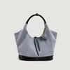 Korean Bow Denim Canvas Patchwork Shoulder Tote Bag - Casual, Large Capacity, Lazy Style for Women