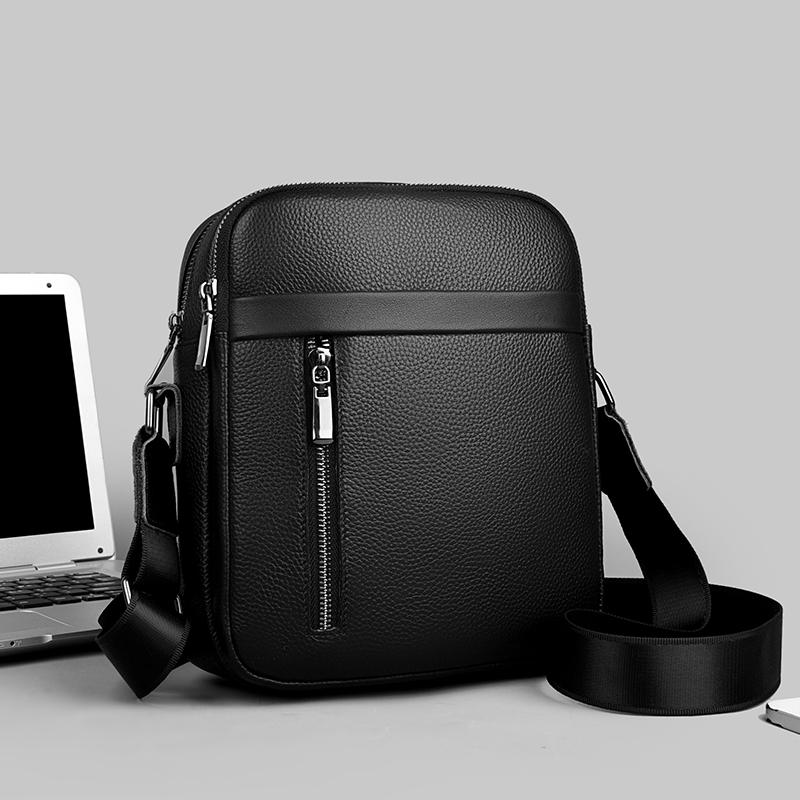 Mini Simple Men's Waterproof Genuine Leather Shoulder Bag Lightweight Black Cell Phone Bag High Quality Crossbody Bag
