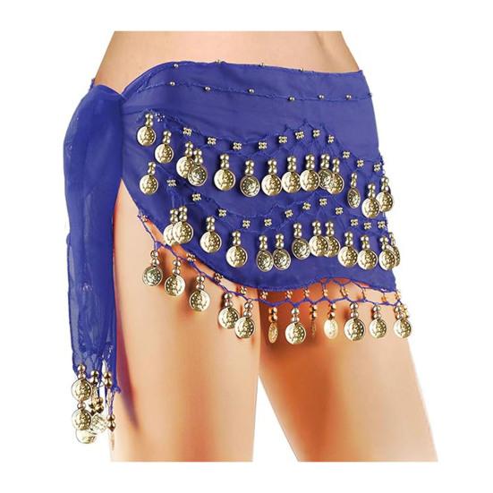 Belly Dance Hip Scarf Women Waist Scarf Belly Dance Skirt with 98 Golden Coins Knot Tying Hip Wrap for Dance Training Performance Beach Wear