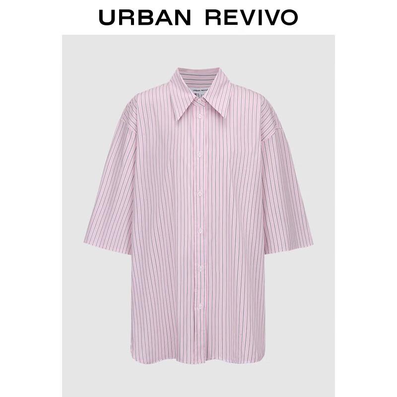 UR 2025 Autumn Women s Casual Color-Block Stripe Loose Open-Front Shirt M(M-L)