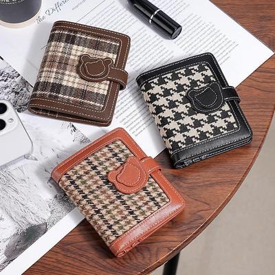 Houndstooth Women's Slim Wallet: Versatile Short Style, Large Capacity, Multi-Card Slots, ID Storage, Coin Purse, Foldable Clutch