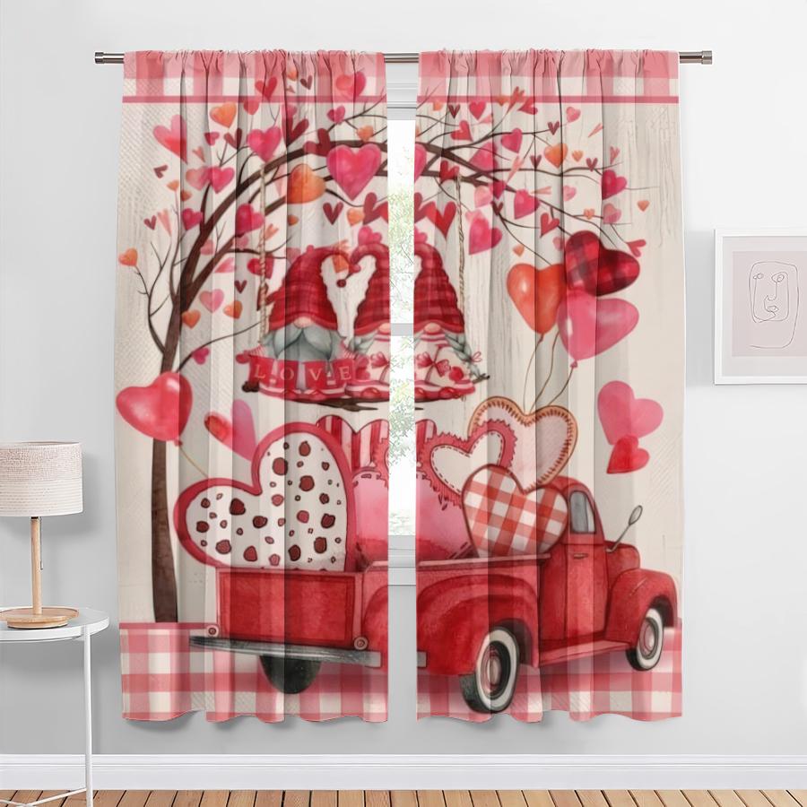 

2PCS red and white checkered heart-shaped gnome curtains sweet style living room and bedroom decorative with drawbar pockets 100*130 Rod Pocket 1pcs