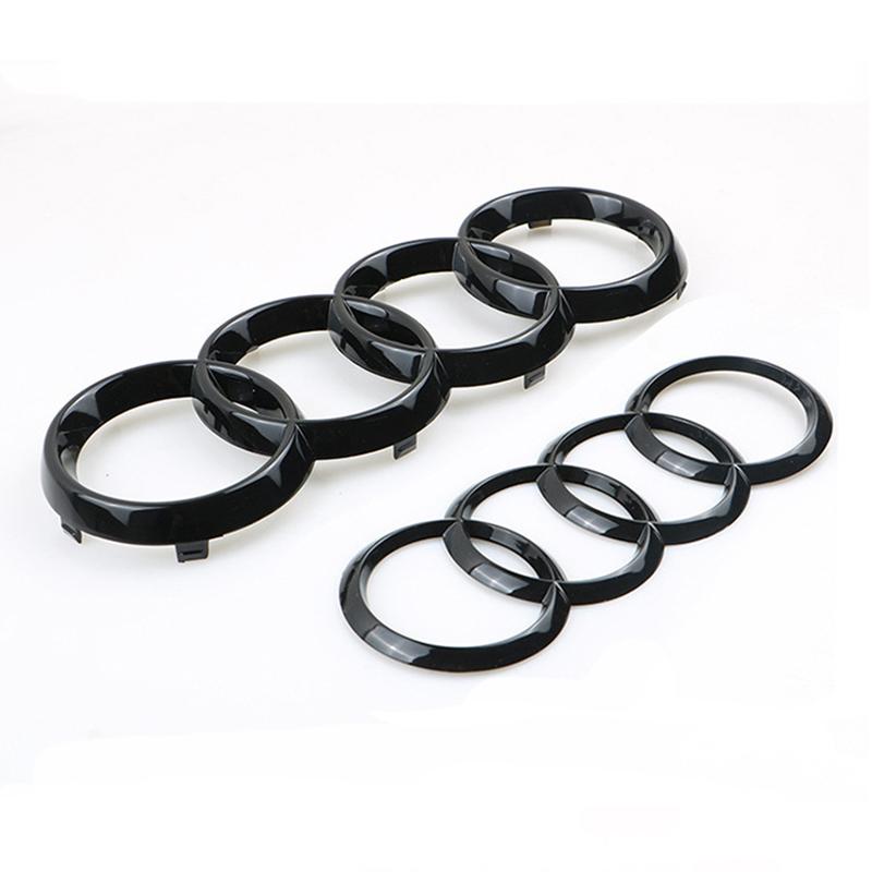 4 Anelli Per Audi A3 A4 A5 A6 A7 A1 Q2 Q3 Q5 Q7 Q8 TT Logo Cromo Nero ABS Emblema Cofano Anteriore Auto Distintivo Cofano Distintivo Portellone Posteriore