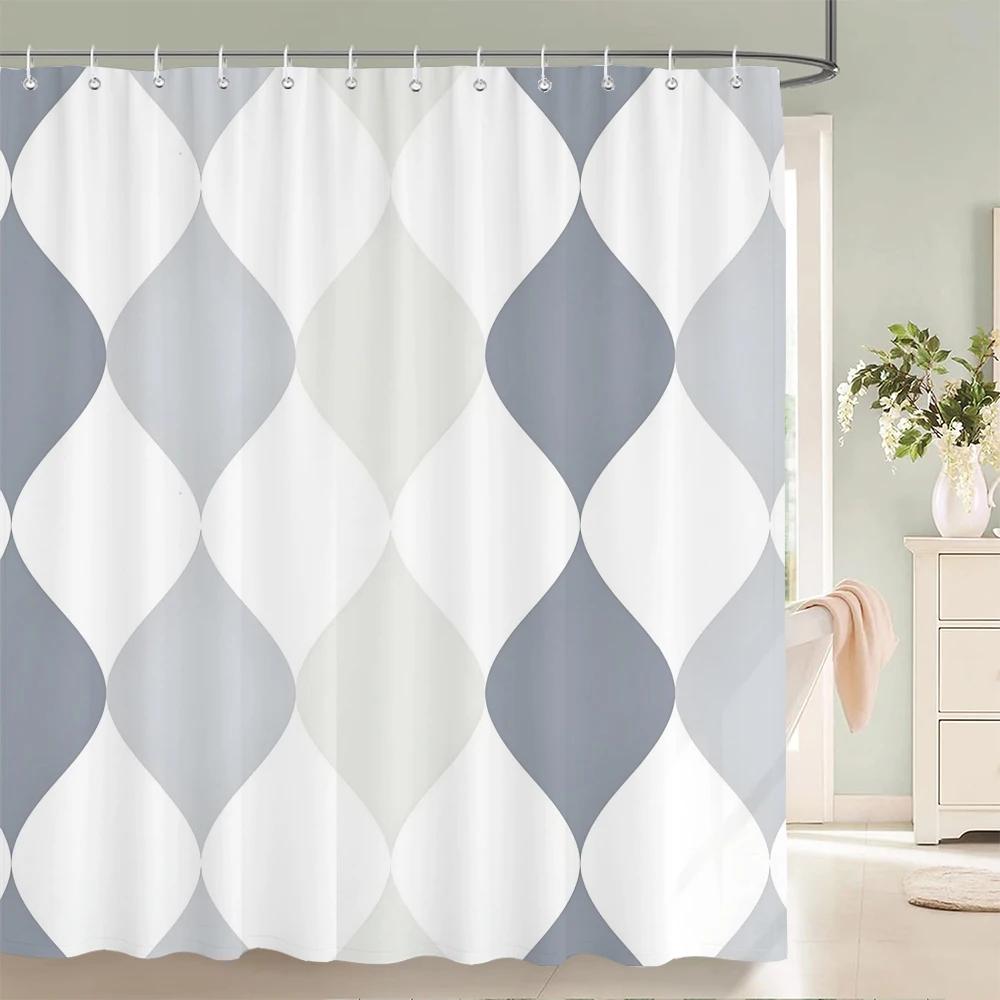 1 Pcs Shower Curtain Color Stripe Printed Bathroom Curtain Polyester Cloth Waterproof Home Decoration Curtain with Hooks