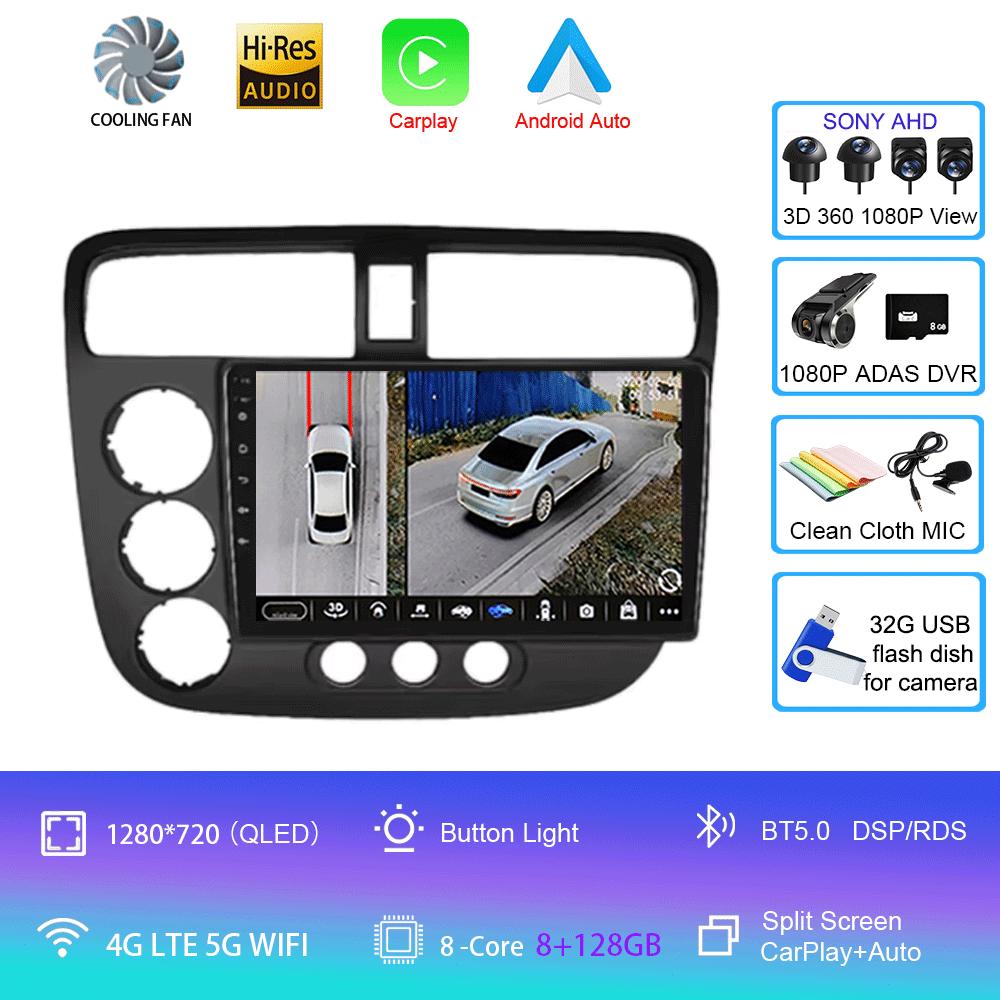 Car Radio Android 14 Carplay Auto Multimedia Player For Honda Civic 7 2000-2006 Navigation Autoradio GPS Stereo 2din Head Unit