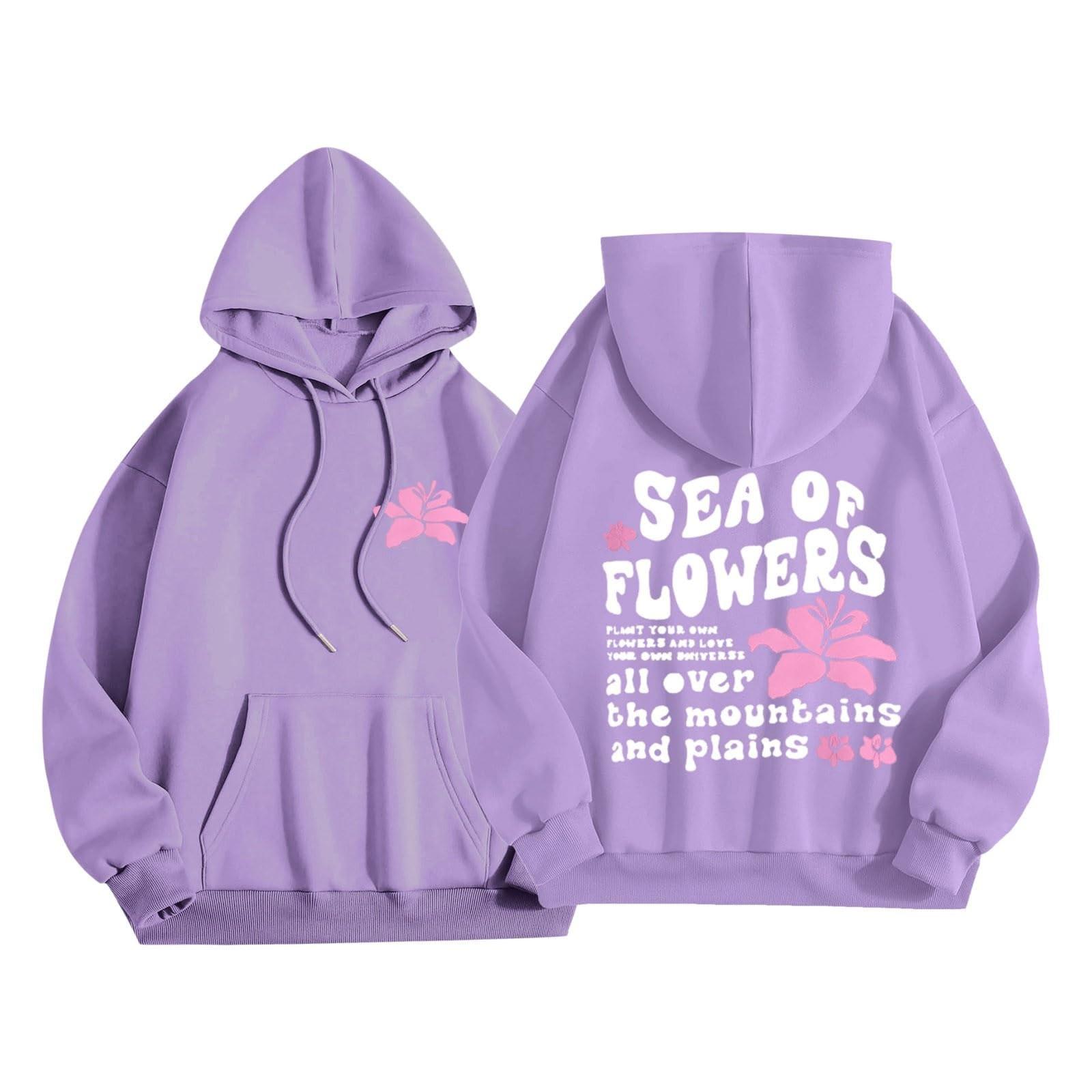 

Женская модная толстовка с длинным рукавом, принтом букв, капюшоном, завязками, большим карманом, толстовка сверху L фиолетовый