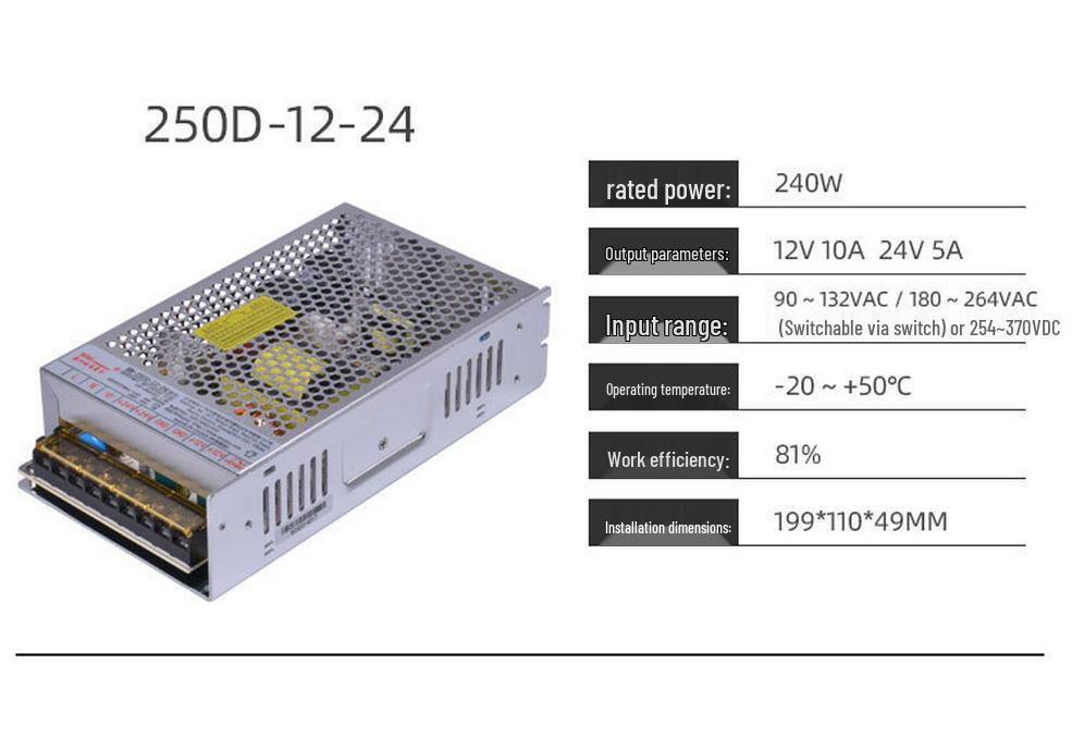 Ultra-Thin Dual Output 5V/12V/24V 50W-450W Switching AC-DC Power Supply for Industrial Cameras