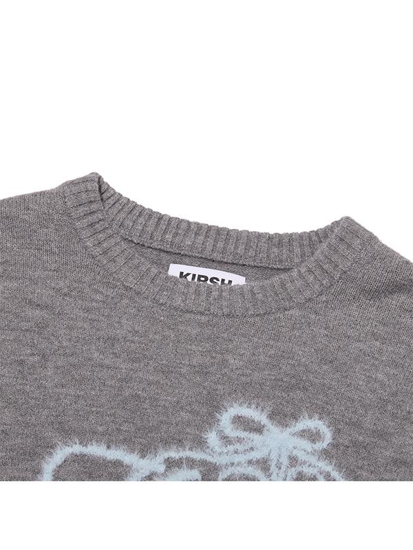 KIRSH Ribbon Cherry Loose Fit Hairy Pullover [Charcoal]
