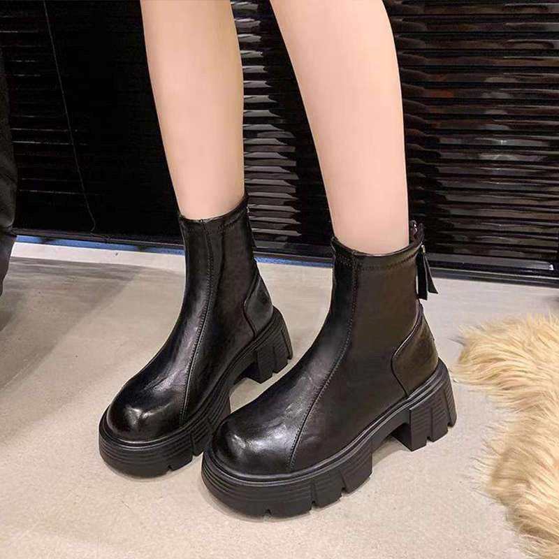 Platform Short Boots Women's 2025 New Soft-soled British Style Thin Boots Single Boots Autumn and Winter Small Martin Boots Women