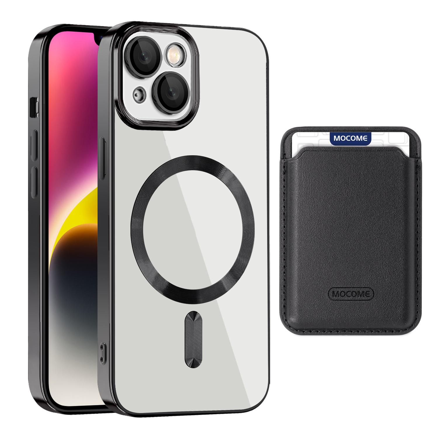 

For iPhone 14 Anti-Drop Magnetic Back Cover TPU+PC Phone Case with Card Bag Black