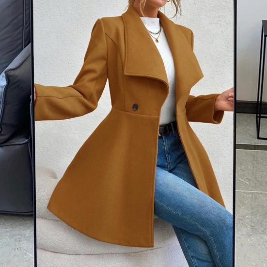 Women Mid-Length Overcoat Jacket Windproof Lapel Collar Coat for Ladies Warm Stylish