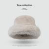 Advanced imitation rabbit fur bucket hat autumn and winter plush warm ear protection small solid color flat top Mongolian hat