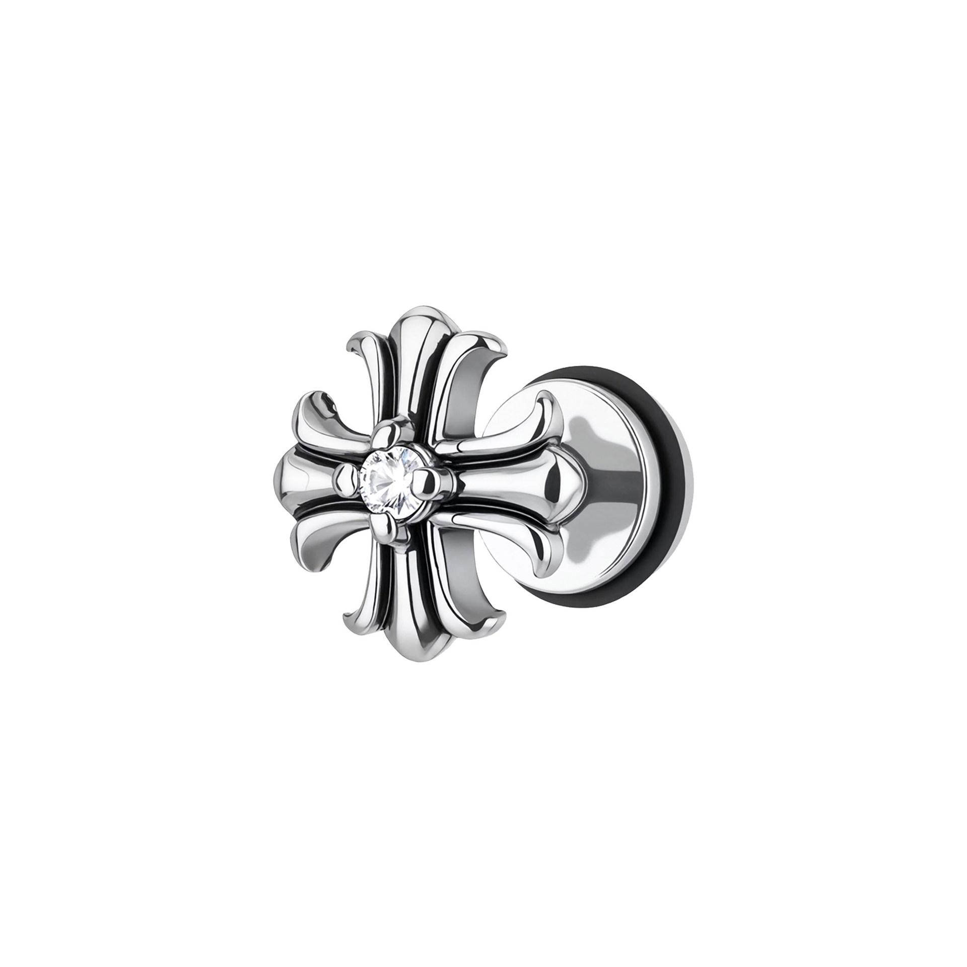 Schwarze Iris Kreuz Herren Titan Zirkonia Ohrstecker No Size Option gray