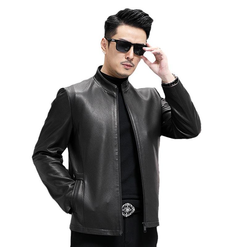 Spring and Autumn Genuine Leather Jacket Men's Goat Leather Jacket Stand Collar Jacket Motorcycle Leather Jacket