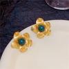 Medieval style metal petal stud earrings female retro design high-end court style earrings s111 silver needle flower earrings