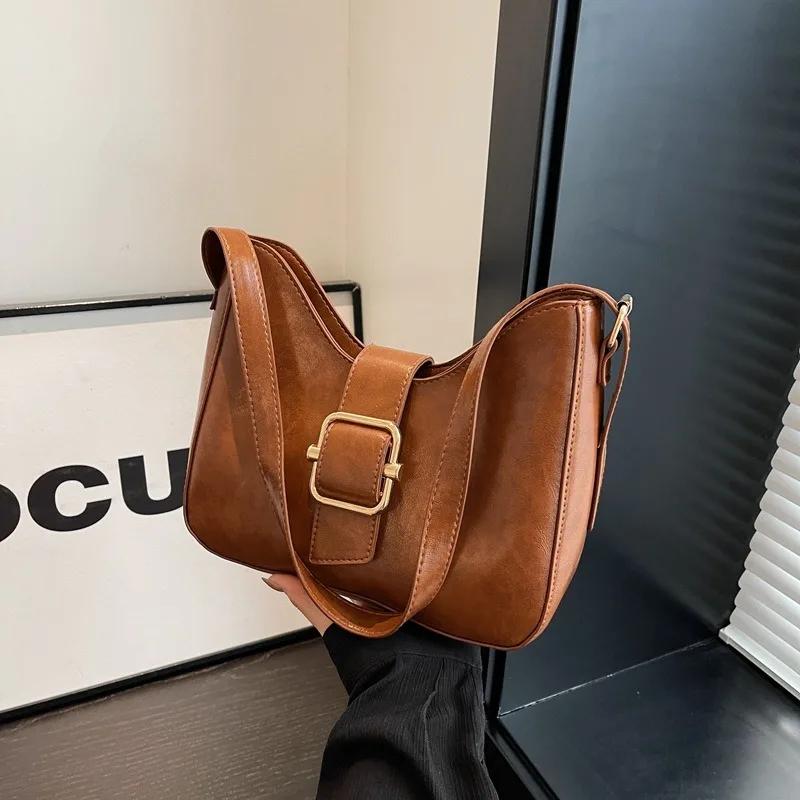 Large Capacity Monochromatic Shoulder Bag for Women Feminine Armpit Bag Simple and Casual Retro Fashion New