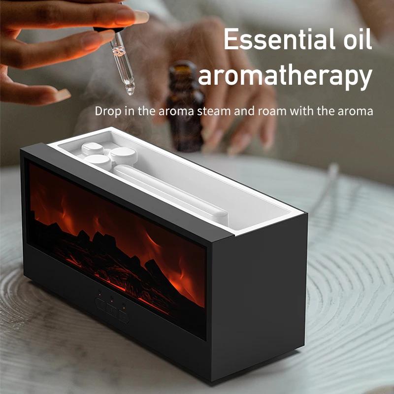 Bunter Flammen Kamin Aroma Diffusor Wasserlos Auto-Off Zuhause Schlafzimmer Luftbefeuchter Timer Fernbedienung für Kreatives Geschenk