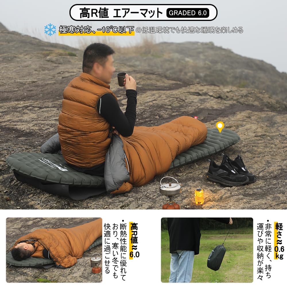 Soomloom BEWERTET 6.0 Camping-Luftmatratze R-Wert 6.0 Ultraleicht 600g mit Pumppacksack (Navy blau)