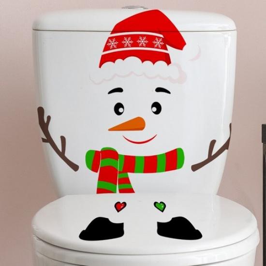 Self-Adhesive Christmas Decals Snowman Toilet Seat Lid Stickers Decals Bathroom
