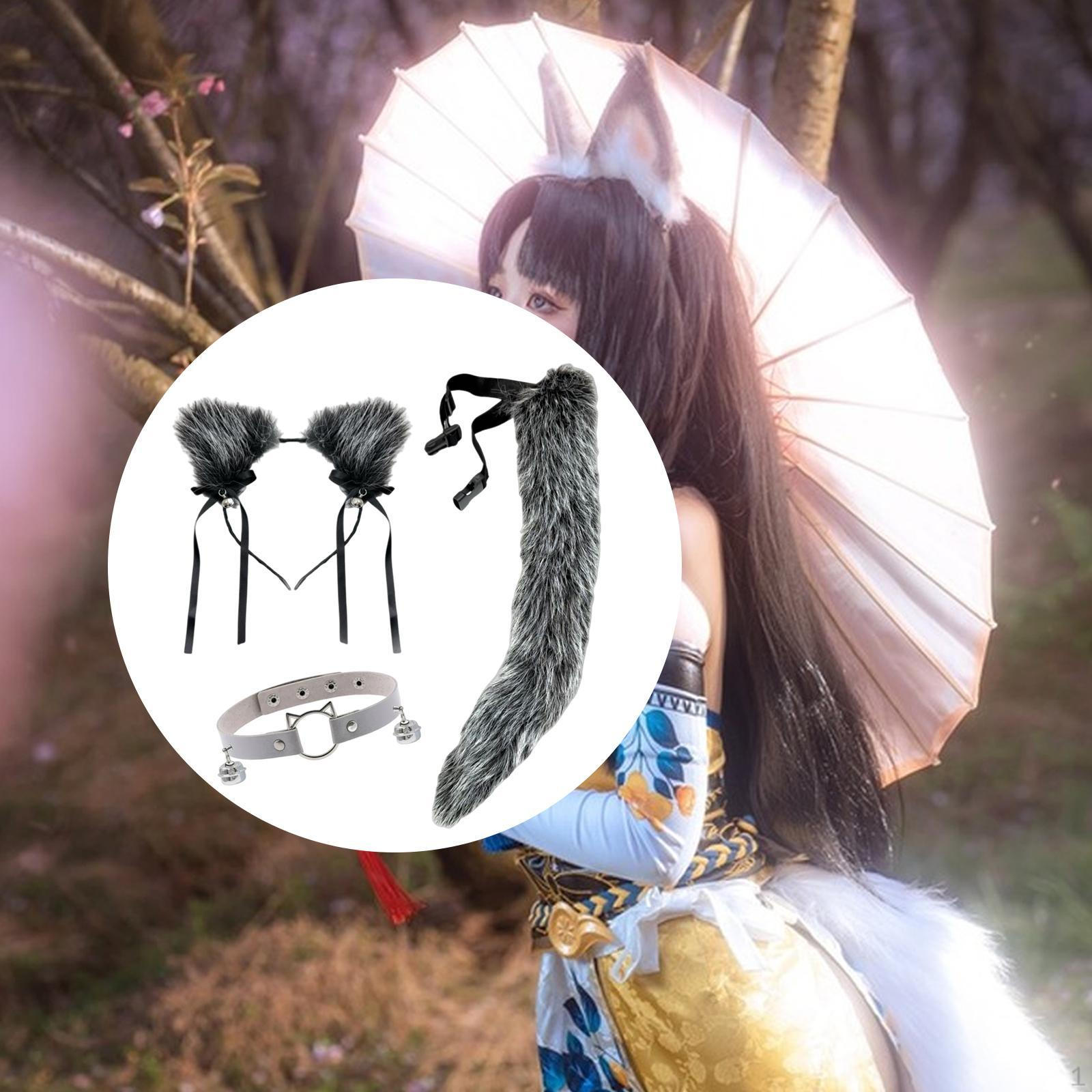 

Набор из 3 предметов и хвоста, Костюм для косплея, для нарядов, Сценическое шоу Bright Gray