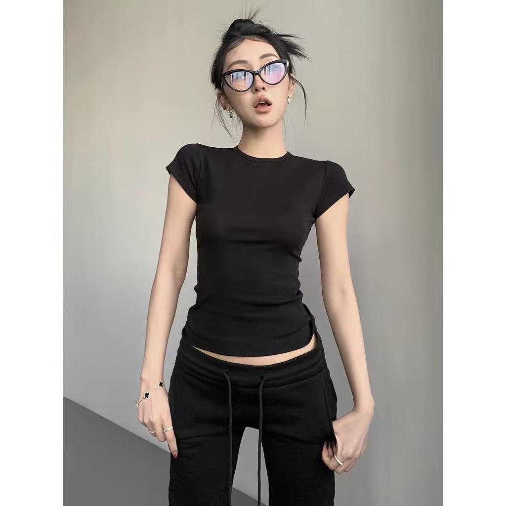 2025 New High Quality Casual T Shirt Sexy Slim Short Sleeves Fashion Trend Solid Women Clothing Y2k Tops