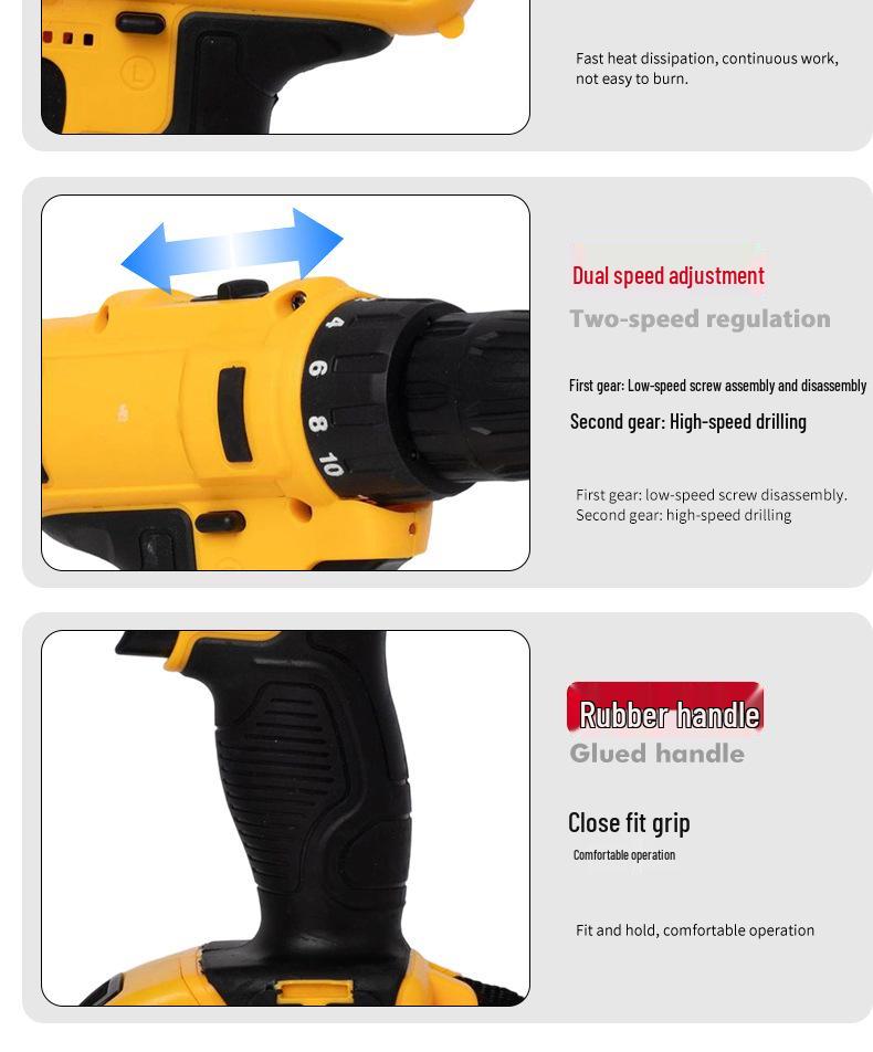 21V Cordless Multi-Function Electric Drill & Screwdriver with Two-Speed Lithium Battery