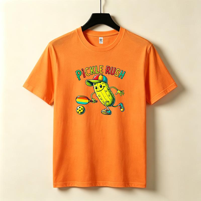 Pickle Rush Graphic TShirt Funny Pickle Cartoon Pickleball Paddle Print Black White Cotton Tee Casual Streetwear Unisex Unisex