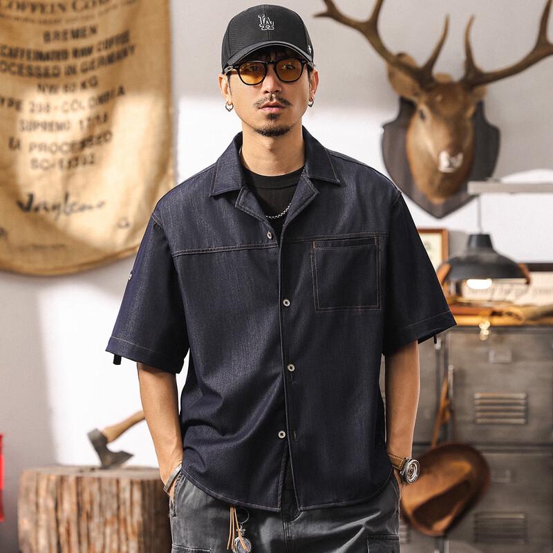 Men s Cool-Touch Denim Short Sleeve Casual Shirt 3XL