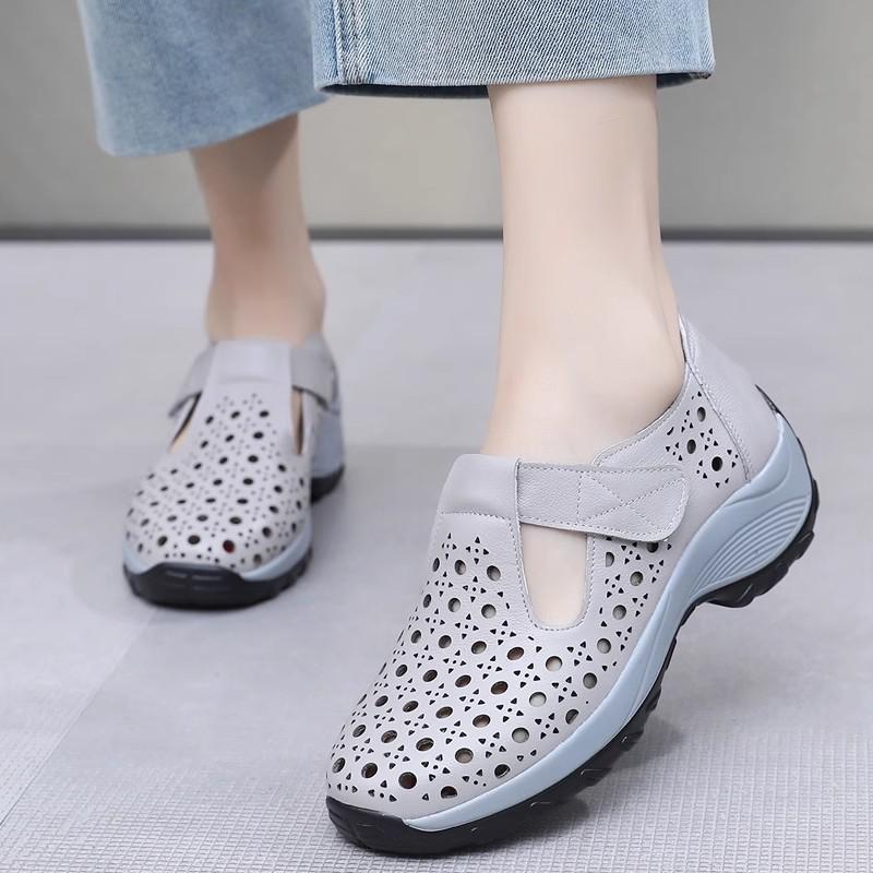 Fashion GKTINOO Women's Shoes Summer 2025 Real Leather Casual Sports Sandals For Women Hollow Wedge Sandals Mom Thick Soled Roman Sandal