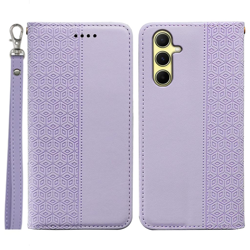 For Samsung Galaxy A15 4G/5G Wallet Phone Case Strong Magnetic Checkered Pattern Imprint Leather Flip Cover