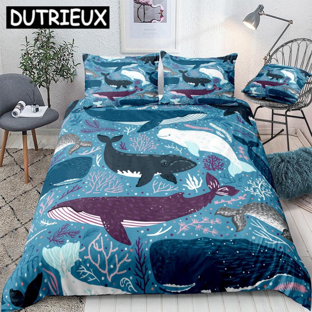 Ocean Soft durable Quality Duvet Cover Set Blue Whale Beding Set Sea Animal Bed Linen Striped Beds Set Children Kids Tens Home Textile Bedclothes
